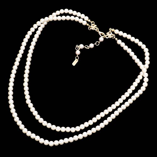 Rosemarie Collections Double-Strand Classic Simulated Pearl Necklace And Earring Set - Adjustable Faux Pearl Necklaces for Women - Elegant Jewelry for Special Occasions & Everyday Wear - color: 6mm, Cream Pearl Gold Tone