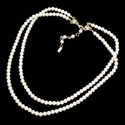 Rosemarie Collections Double-Strand Classic Simulated Pearl Necklace And Earring Set - Adjustable Faux Pearl Necklaces for Women - Elegant Jewelry for Special Occasions & Everyday Wear - color: 6mm, Cream Pearl Gold Tone