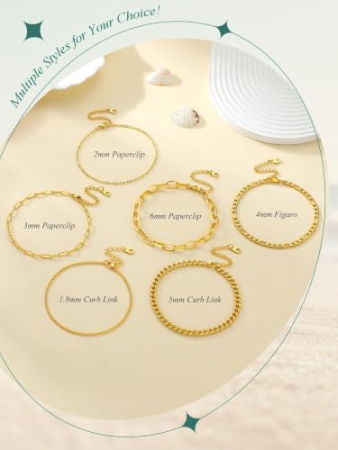 FaithHeart Waterproof Ankle Bracelets for Women, 1/2/3Pcs Non Tarnish Stainless Steel Layered Anklet Set Paperclip Figaro Cuban Link Chain Dainty Summer Beach Jewelry Gift Adjustable Size - style: d.Cuban Mixed 3Pcs - Gold
