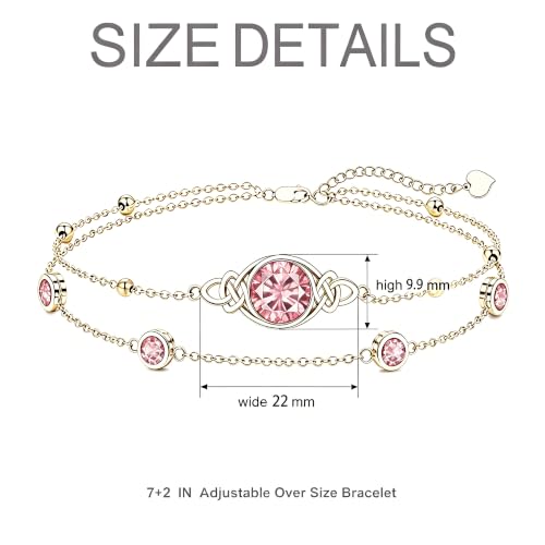 Midari 18K Gold Irish Infinity Celtic Knot Birthstone Layed Anklet Bracelet with 12 Months Birthstone Birthday Jewelry Gifts for Women Mom - color: 10-Rose, size: Bracelet 7"-9"