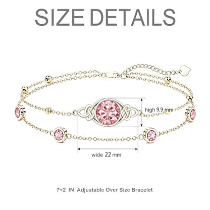 Midari 18K Gold Irish Infinity Celtic Knot Birthstone Layed Anklet Bracelet with 12 Months Birthstone Birthday Jewelry Gifts for Women Mom - color: 10-Rose, size: Bracelet 7"-9"