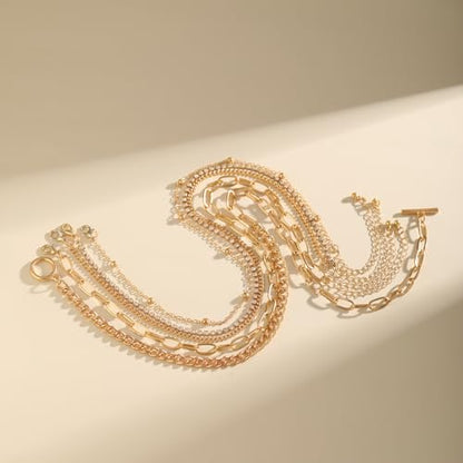 Otxas Layered Gold Necklaces for Women Non Tarnish Chunky Necklace | Stacked Necklaces for Women Heart Pendant Toggle Necklace Paperclip Chain Necklaces for Daily Wear, Party, Gift - style: Style 8