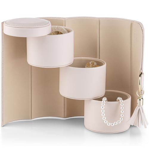 VLANDO Travel Jewelry Case for Women, Travel Essential, Travel Must Haves Jewelry Travel Organizer for Girls, Christmas Gift for Travelers Couples Mom Friends - Light Pink - color: Light Pink