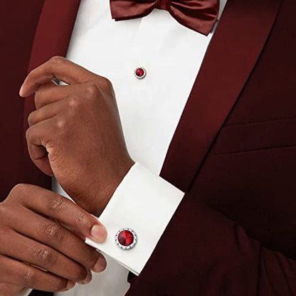 AMITER Crystal Cufflinks and Tuxedo Studs for Men, Cuff Links Suits for Shirt Formal Dress Business Wedding Anniversary - color: Red