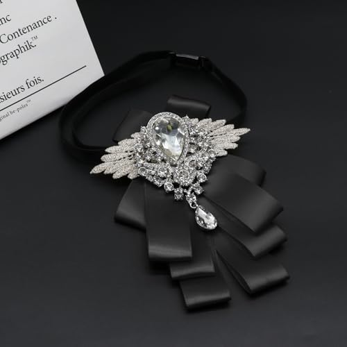 Big Rhinestone Bow Ties，Bowtie Pre-Tied Bowties Men Women | Suit for tuxedo party wedding - color: Black