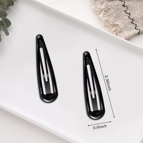 24 PCS 2.36 In Metal Snap Hair Barrettes For Women Water Drop Shape Hair Clips For Thick Thin Fine Hair,Bright Black - color: Bright Black