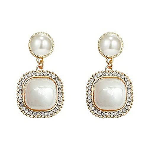 Pearl Clip on Earrings for Women Drop Clip Earrings for Women Gold Plated White Imitation Pearl Earrings Fashion - color: Square Pearl