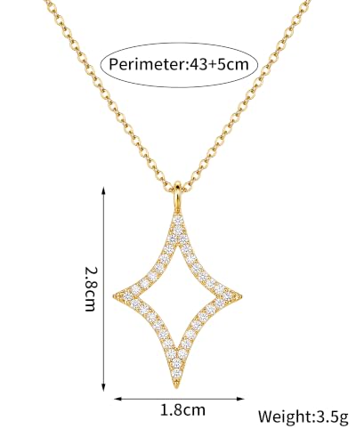 Gold Necklace for Women, 14K Gold Plated Cubic Zirconia Pendant Necklace, Dainty Heart Moon Circle Paperclip Jewelry for Layering, Everyday Birthday Gift - color: Gold Hollow Star