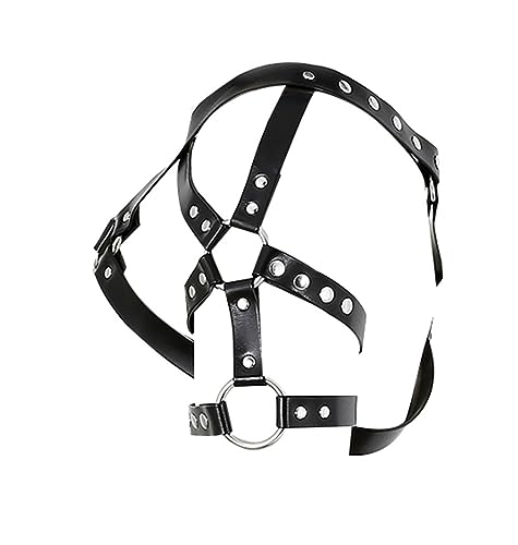 Mens Black Leather Armors Suspenders Shoulder Strap Body Chest Harness Chain Belt Adjustable Gay Punk Clubwear Costume - color: Black2