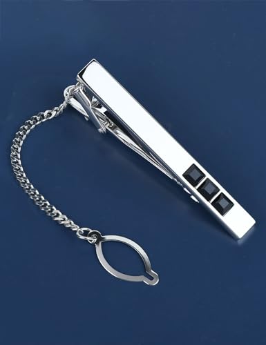 Men's Classic Luxury Zircon Crystal Tie Clip Silver Tone Light Brass Regular Necktie Tie Clip for Wedding Groomsmen Grooms Business Anniversary - style: Black Crystal