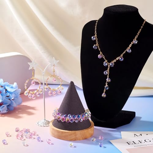 50Pcs Faceted Glass Teardrop Beads Electroplated Crystal Glass Beads 10x8mm 5 Colors for DIY Jewelry Making Necklace Bracelet Earring - color: Pink Purple