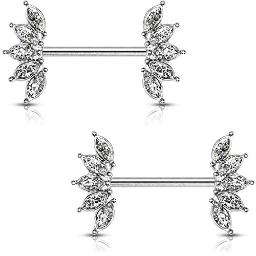 Pierced Owl - 14GA 316L Stainless Steel Crystal Marquise Fan Ends Nipple Barbells, Sold as A Pair - style: Clear