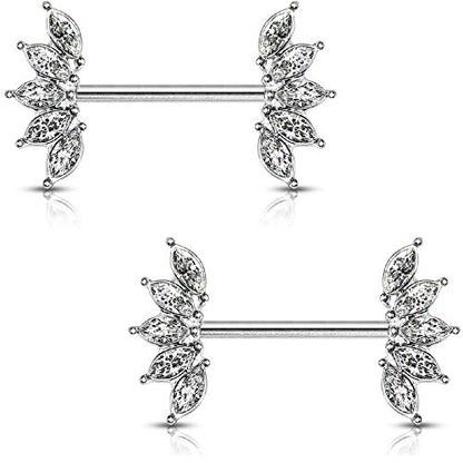 Pierced Owl - 14GA 316L Stainless Steel Crystal Marquise Fan Ends Nipple Barbells, Sold as A Pair - style: Clear