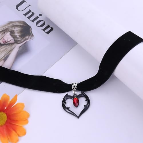 Gothic Black Velvet Goth Choker Necklace for Women,Cameo Black Choker Crow Skull Pendant Necklace Vintage Collar Skull Necklace Gothic Jewelry - style: Heart black red