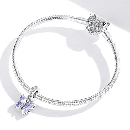 BISAER 925 Sterling Silver Charms for Bracelets Cat Dog Sloth Animal Beads Butterfly Fairy Heart Dangle Pendant Charms - color: Butterfly-Blue