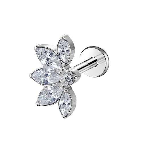 1pcs 16G 18G G23 Titanium Threadless Labret Studs Push-in Labret Lip Cluster Tragus Helix Conch Lobe Rook Cartilage Push Back Piercing Jewelry Earring - style: 5 eye CZ