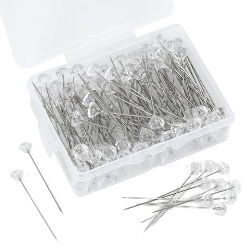 100 Pcs Corsage Bouquet Pins for Flowers, 2 Inch Floral Diamond Pins for Bouquets Rhinestone Crystal Pin for Wedding Bridal Hair Accessories Jewelry Decoration DIY Craft Sewing