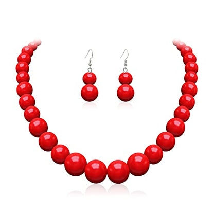 Cryshimmer Pearl Choker Necklace for Women Faux Pearl Beads Strand Necklace Earring Set Costume Jewelry,Gift for Wife Mother - color: Red-1