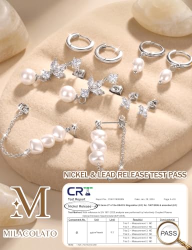 MILACOLATO 5 Pairs 925 Sterling Silver Earrings for Women Trendy Ear Stacks | 14K Gold Plated Stud Huggie Hoop Earrings Set Hypoallergenic CZ Pearl Dangle Earring Prom Bridal Bridesmaids Wedding Jewelry - color: Silver - Pearl Studs & Hoop Hoops & CZ Stud