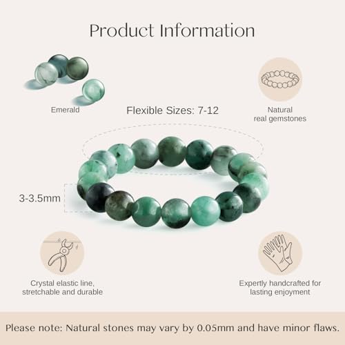 NLIEO Handmade Natural Gemstone Crystal Beaded Stretch Band Ring for Women | Handmade, 3mm Natural Stone, Size 7-12, Stretchy, Beaded Jewelry, Green Bead Rings, Trendy Jewelry Gift - style: Emerald