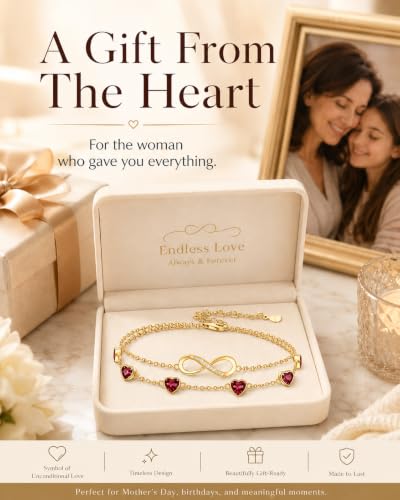 Prismata Infinity Birthstone Charm Link Bracelet/Anklet 925 Sterling Silver Adjustable 12 Months Birthstone Infinity Bracelet/Anklet Birthday Jewelry Gifts for Women Her - color: 01-January, size: 9‘+2’ Anklet-18K Gold Plated