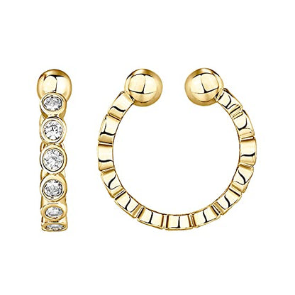 PAVOI 14K Gold Plated CZ Ear Cuff Earrings for Women, Clip On Cartilage | Hypoallergenic Huggie Ear Cuffs with Cubic Zirconia - style: Bezel