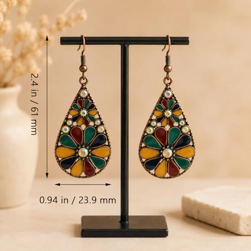 Colorful Green Teardrop Earrings for Women - Bohemian Style Enamel Dangle Earrings Lightweight Fashion Jewelry for Daily/Wedding/Party - color: Blue