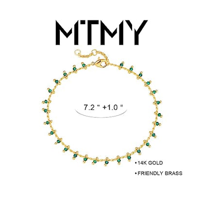 Gold Chain Bracelet for Women, 14K Gold Plated | Dainty Bracelets with Adjustable Chain, Trendy Jewelry Gift for Women - style: green crystal