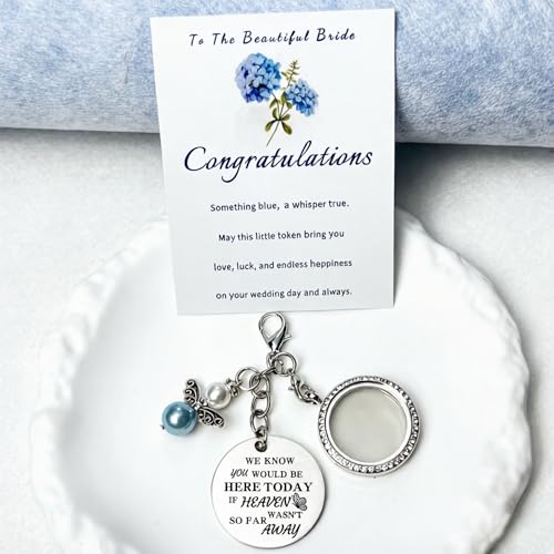 Memorial Wedding Bouquet Locket Charm DIY Photo Frame Guardian Angel Something Blue for Bride to be Bridal Gift On Wedding Day Remembrance Gifts