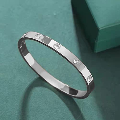 Friendship Love Bracelet for Women, 18K Gold Plated Titanium Steel Cuff - color: Silver, size: Zircon 7''