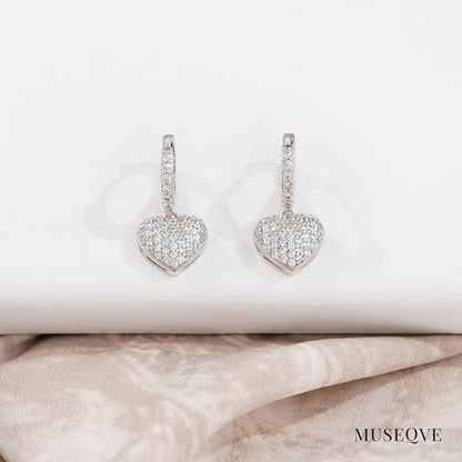 CZ Heart Dangle Earrings for Women 14K Gold Plated Pave Cubic Zirconia Heart Drop Huggie Hoop Earrings Minimalist Small Cute Crystal Love Jewelry Gifts Her Mom Daughter [HER-CZ] - color: Silver