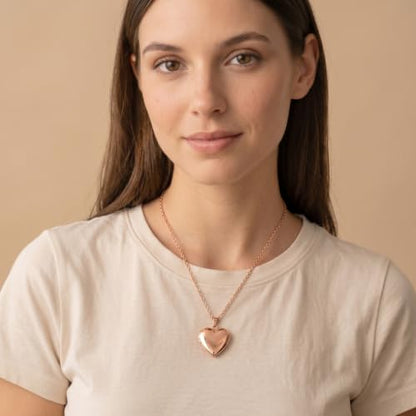 PHOCKSIN Personalized Locket Necklace for Women Photo Necklace with Customized Picture Birth Flower Birthstone Customizable Birthday Gifts - color: #06-Heart Rose Gold