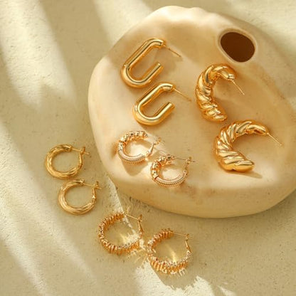 Women Hoop Earrings Lightweight 18K Gold Plated Chunky Hoops Earring Daily Jewelry - style: Hoops 9