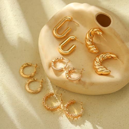 Women Hoop Earrings Lightweight 18K Gold Plated Chunky Hoops Earring Daily Jewelry - style: Hoops 3