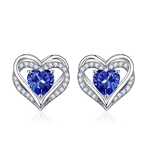 Iefil Birthstone Earrings for Women - 925 Sterling Silver Heart Stud Earrings Birthday Gifts for Women - color: 12-Dec-Created Tanzanite