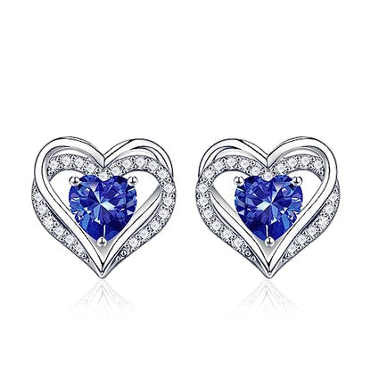 Iefil Birthstone Earrings for Women - 925 Sterling Silver Heart Stud Earrings Birthday Gifts for Women - color: 12-Dec-Created Tanzanite
