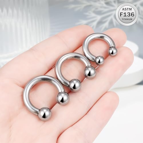 Ruifan 20G 18G 16G 14G 12G 8G 6G 4G 2G Horseshoe Nose Ring Titanium Septum Rings Piercing Jewelry Internally Threaded Gauges Cartilage Conch Helix Rook Lip Tragus Earring Hoop Eyebrow For Women Men - size: Ball: 6G - 12MM