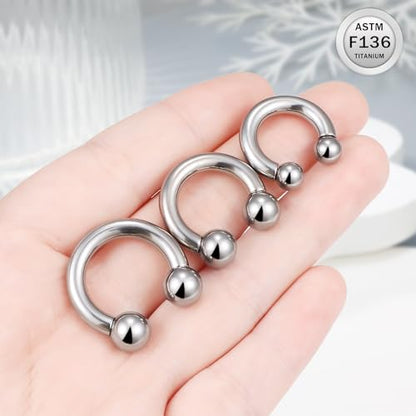 Ruifan 20G 18G 16G 14G 12G 8G 6G 4G 2G Horseshoe Nose Ring Titanium Septum Rings Piercing Jewelry Internally Threaded Gauges Cartilage Conch Helix Rook Lip Tragus Earring Hoop Eyebrow For Women Men - size: Ball: 6G - 12MM
