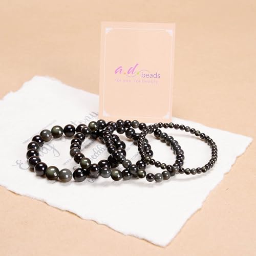 AD Beads Handmade Gemstone Stretch Elastic Bracelet Crystal Healing Reiki Nature's Beauty and Spiritual Essence Unisex (8mm, Black Obsidian (Pleasure)) - color: Black Obsidian (Pleasure), size: 8mm