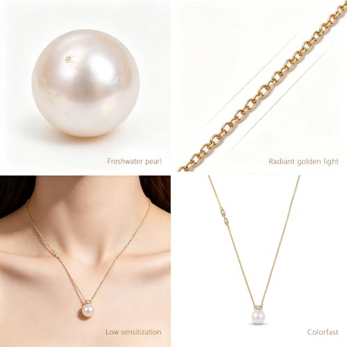 Freshwater Pearl Necklace for Women - 18K Gold Plated Dainty Pearl Pendant Choker, Hypoallergenic Non Tarnish Stainless Steel Chain, Gold Pearl Necklaces Gift for Her - color: Style 1