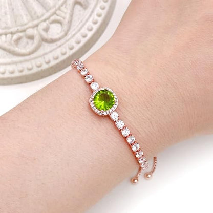 Sparkling CZ Tennis Bracelets for Women, Birthstone Slider Bolo Bracelets Trendy Birthday Valentine's Day Jewelry for Women Lady - color: Greenish