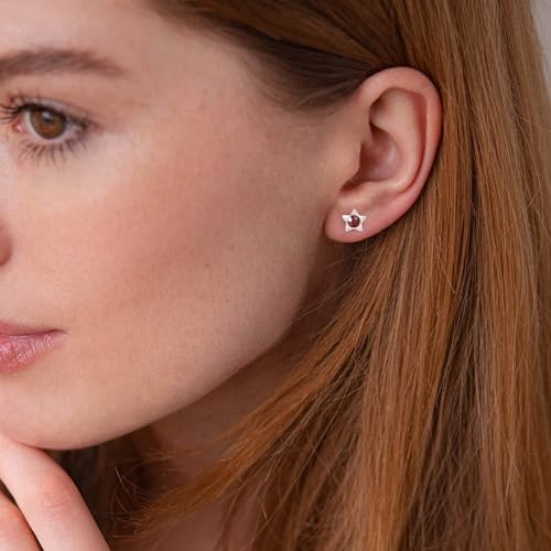 12 Pairs Surgical Stainless Steel Cubic Zirconia Birthstone Stud Earrings Heart Star Round Multicolors Stud Earrings Set for Women - style: Silver star 4mm