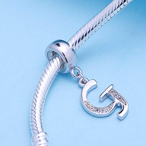 925 Sterling Silver Letter Charms Fits Pandora Bracelets, Gift for Women | A-Z Alphabet Initial Charm with CZ,Great gift for Christmas, Valentine's Day, Mother's Day. - color: G