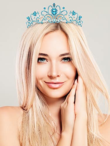 COCIDE Blue Tiara Crowns Crystal Headband Princess Rhinestone Crown with Combs Bride Headbands Bridal Wedding Prom Birthday Party Hair Accessories Jewelry for Women and Girls - color: TG Silver+Blue