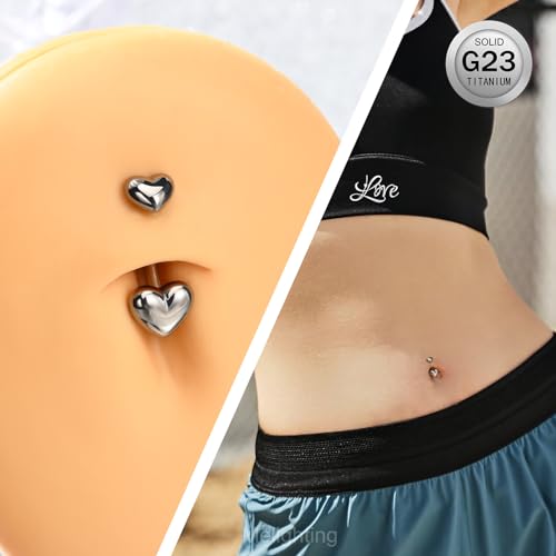 Melighting Titanium Belly Button Ring 14G Heart Belly Ring Internally Threaded G23 Titanium Navel Piercing Hoop Navel Barbell Body Piercing Jewelry 10/12/14/16 mm