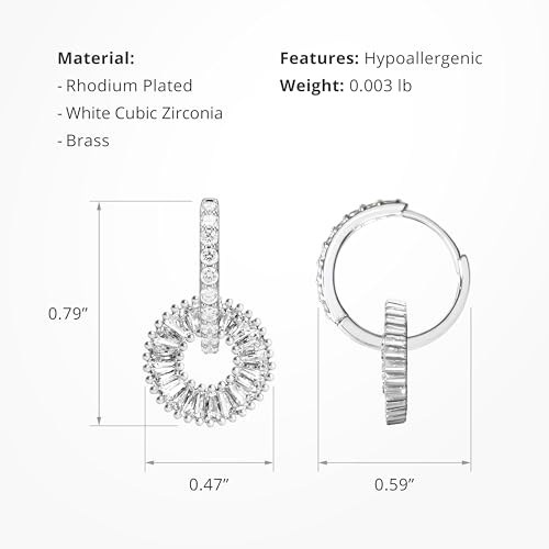 CoBi CZ Hoop Earrings for Women, 14K Gold Plated Round Cubic Zirconia Dangle Huggie Earrings, Dainty Silver Tone Earrings Jewelry Gifts - color: Sliver