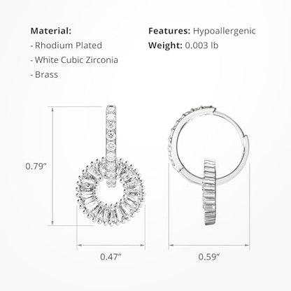 CoBi CZ Hoop Earrings for Women, 14K Gold Plated Round Cubic Zirconia Dangle Huggie Earrings, Dainty Silver Tone Earrings Jewelry Gifts - color: Sliver