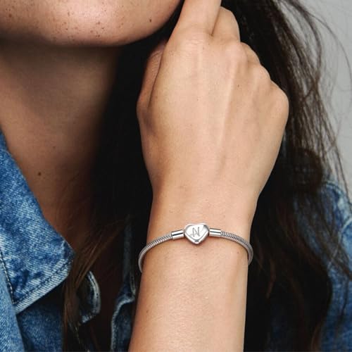Initial Bracelet Heart Clasp Stainless Steel Snake Chain Alphabet Letter Charm Gift for Women Mom Girlfriend Wife - style: N