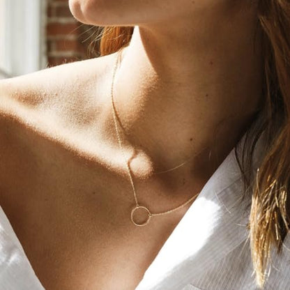 HERIER Cute Heart Necklace Dainty 18k Gold Plated Tiny Heart Pendant Choker Necklaces Small Gold Love Open Heart Chain Necklace for Women Simple Gold Necklace for Women Trendy Jewelry - color: Circle Necklace-Gold