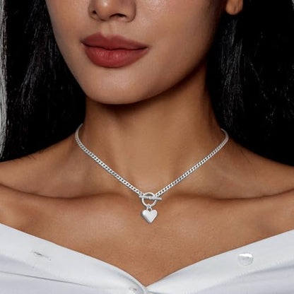 HERIER Cute Heart Necklace Dainty 18k Gold Plated Tiny Heart Pendant Choker Necklaces Small Gold Love Open Heart Chain Necklace for Women Simple Gold Necklace for Women Trendy Jewelry - color: Chunky Puffy Heart Necklace-Silver